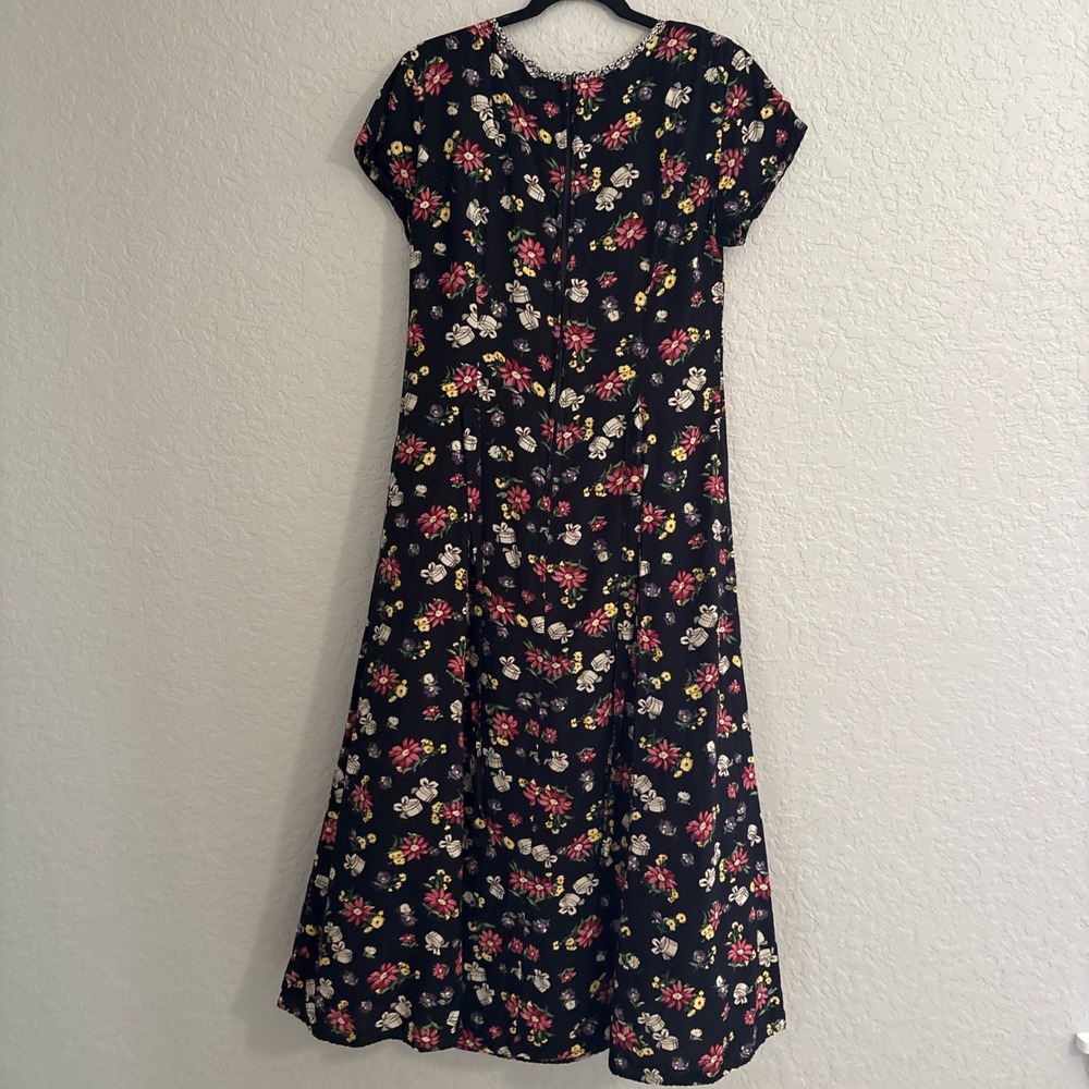 Women M/L Vintage Dress Maxi Floral Short Sleeve 90s Feminine Garden Coquette - Picture 10 of 15